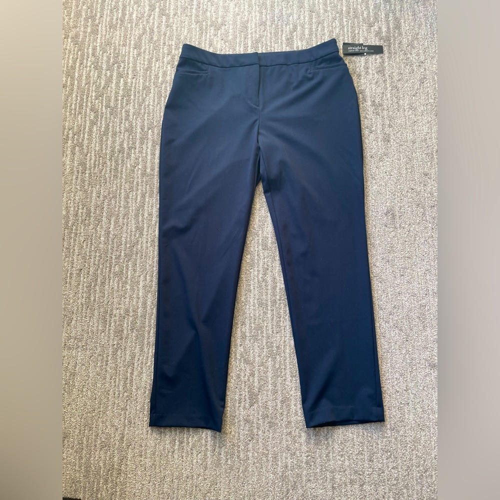 Navy blue Alfani straight leg slacks.